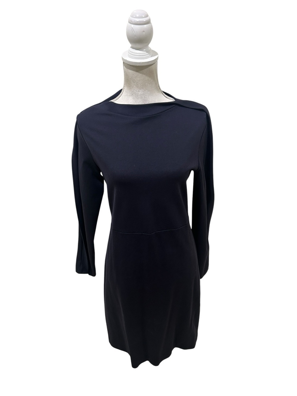 COS navy Ponte knit Long-Sleeve Boatneck Sheath Dress stretchy size small